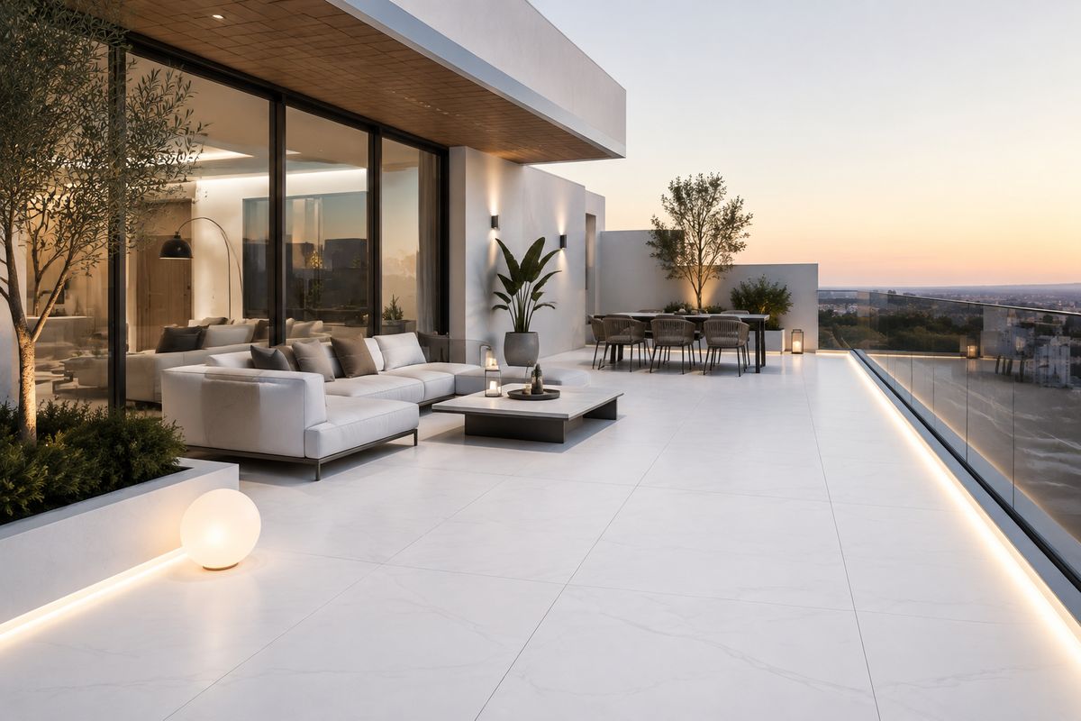 outdoor terrace with sintered stone paving outdoor terrace with sintered stone paving